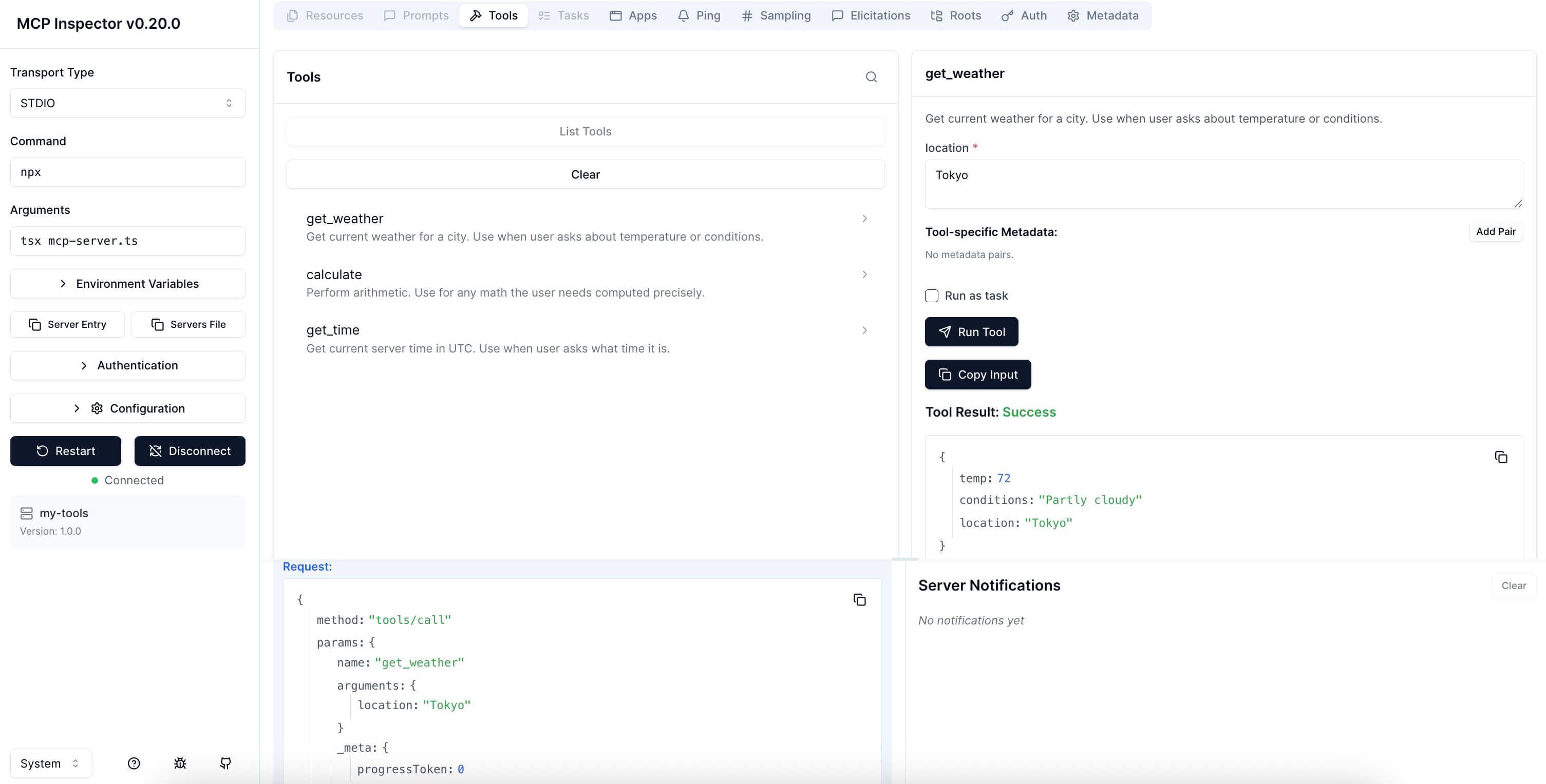 MCP Inspector dashboard/UI